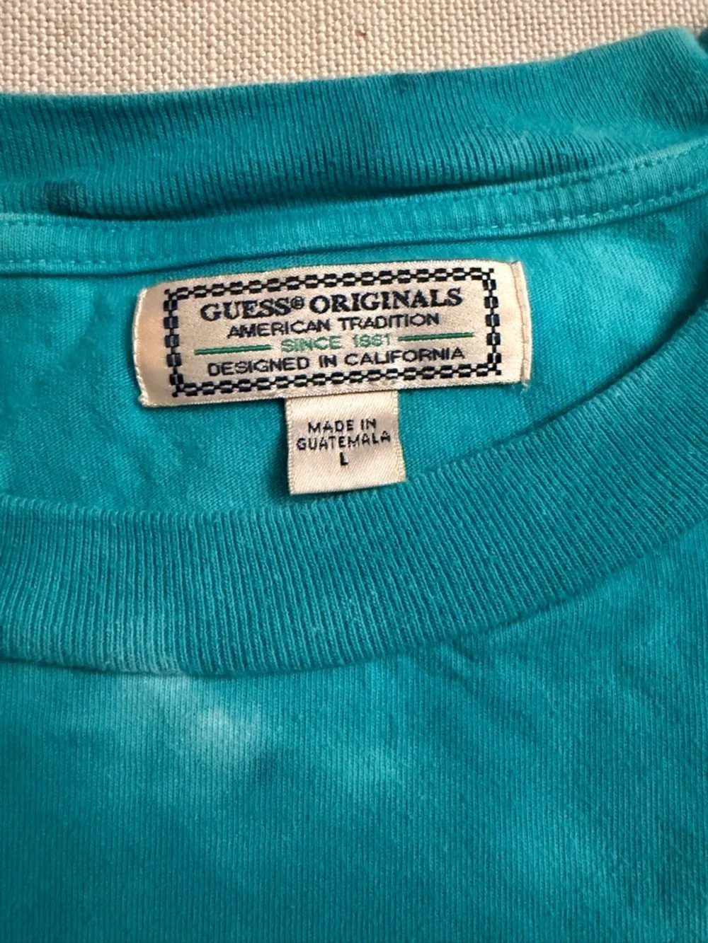 Guess Teal Tie-Dye Crewneck Tee with Black Logo Accent - Picture 3 of 3